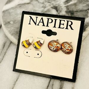 Napier Halloween Trick or Treat Earrings Set of 2‎ Stud Pumpkin Candy Corn Fall
